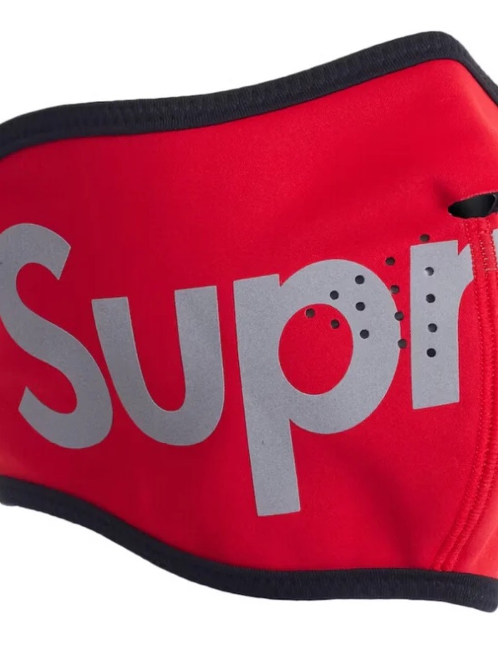 Supreme Red Face Mask with Silver Reflective Logo and Black Trim